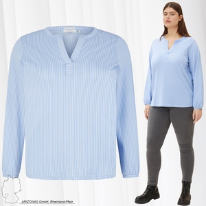 TOM TAILOR Damen Curvy Gestreiftes Hemd Plus Size Langarm Bluse mit V- Ausschnitt T-SHIRT STRIPE BLOUSE | Oberteile & Shirts direkt bestellen