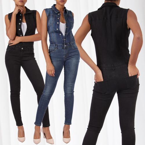 Damen Jeans Overall Jumpsuit Ärmellos Hosenanzug Einteiler | Anzüge & Sets  direkt bestellen