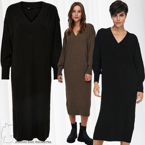 ONLY Damen TESSA Kleider Fit Midi Knit direkt Loose | Oversized Pullover Shirt Dress Langarm Strickkleid bestellen ONLNEW V-Neck
