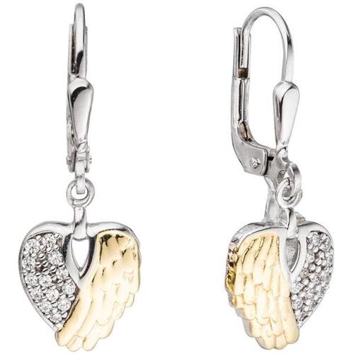 Boutons Herz Flügel 925 Silber bicolor mit Zirkonia Ohrringe Ohrhänger |  Ohrschmuck direkt bestellen