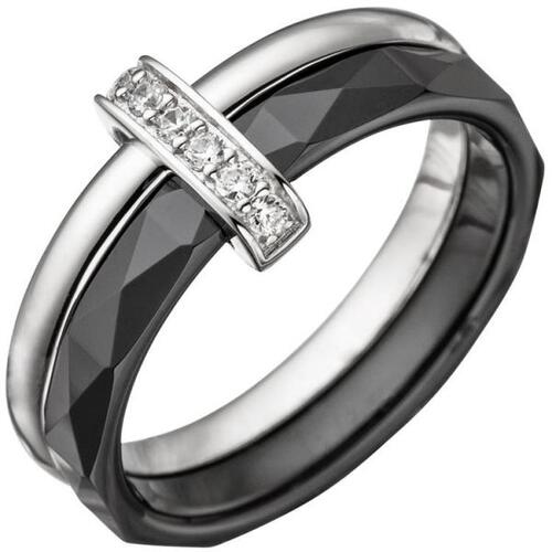und bestellen Ringe Keramikring direkt schwarz Damen 925 | Silber Keramik Zirkonia Ring mit