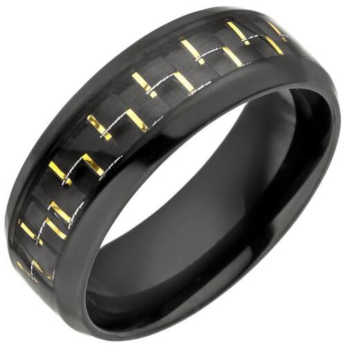 Herren Ring Edelstahl schwarz beschichtet Carbon Einlage goldfarben | Ringe  direkt bestellen