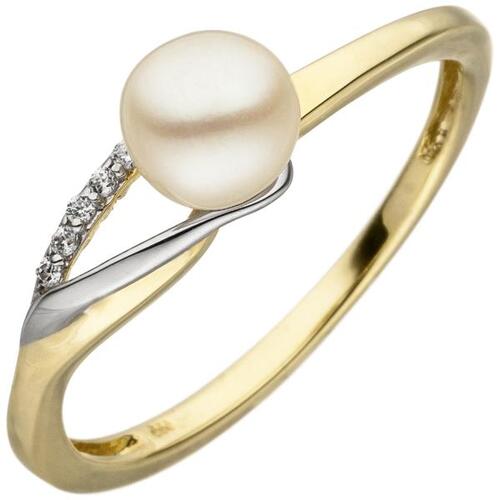 Damen Ring Perle Ringe Weißgold Gelbgold Zirkonia 333 (Größe: direkt | bestellen 58)