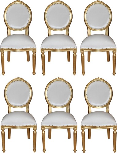 Casa Padrino Luxus Barock Esszimmer Set Medaillon Weiß / Gold 50 x 52 x H.  99 cm - 6 handgefertigte Esszimmerstühle - Barock Esszimmermöbel | Möbel  direkt bestellen