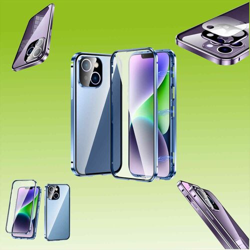 Für Apple iPhone 14 Beidseitiger 360 Grad Magnet Glas Hülle Handy